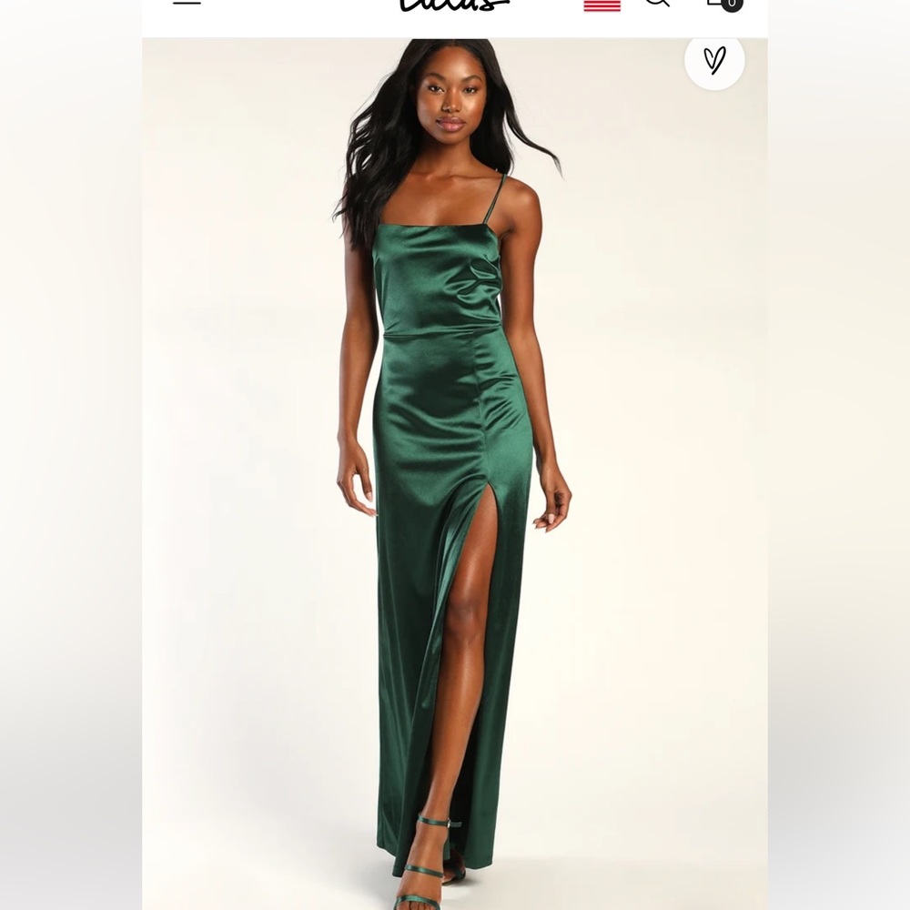 Never worn LuLus Fanciful Occasions Emerald Green Satin Sleeveless Maxi Dress